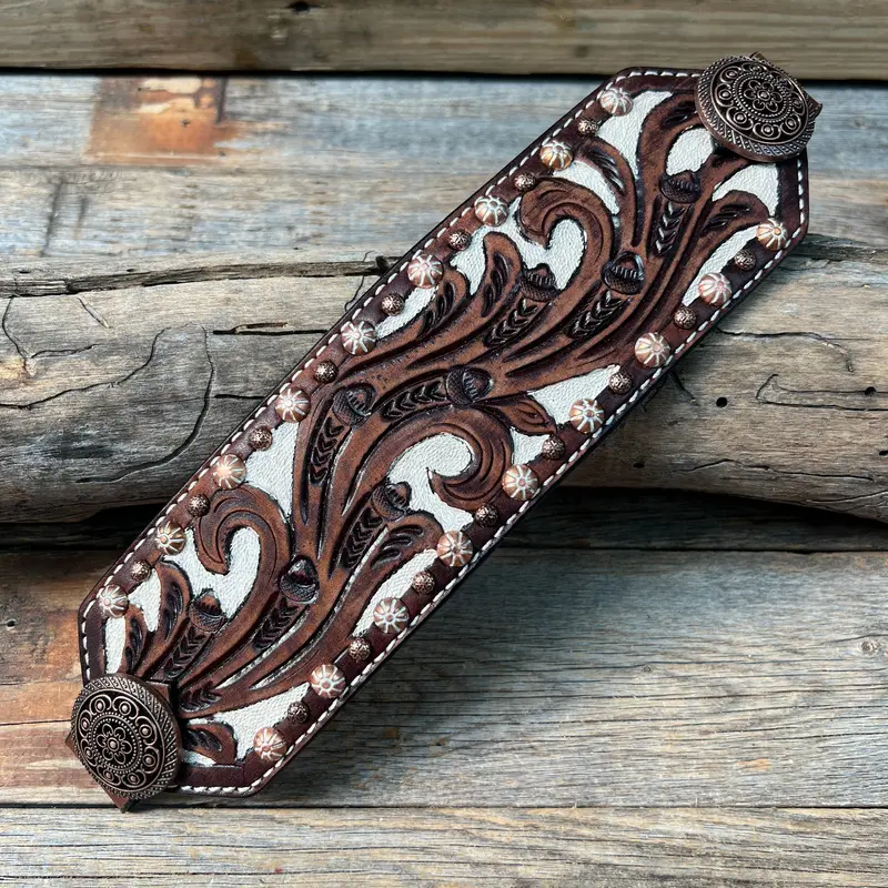 Bronc Noseband With Copper Intricate Engraved Western Conchos 1
