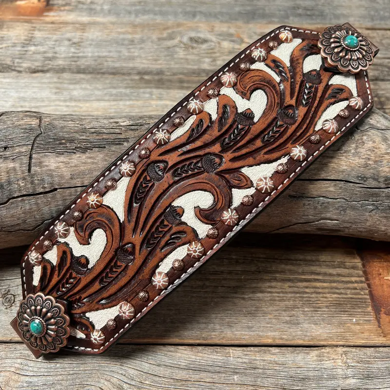Bronc Noseband With Green Turquoise Conchos 1