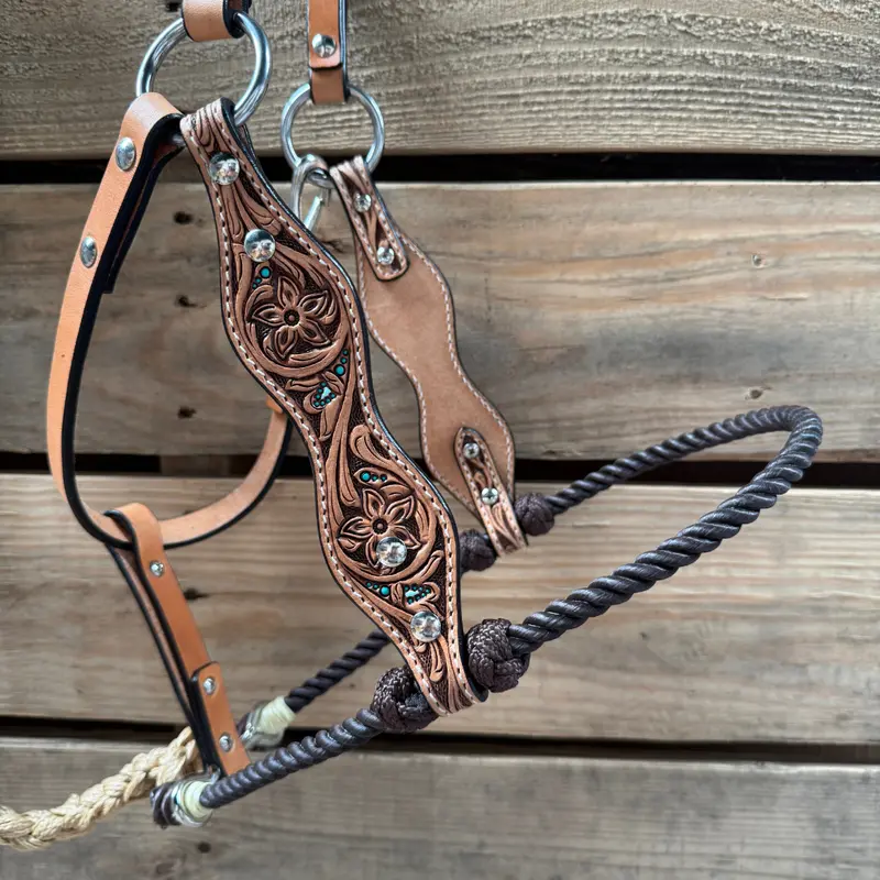 Brown Floral Tooled Lariat & Leather Combo Halter 2