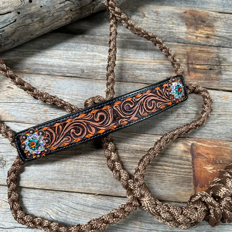 Brown Mule Tape Halter - Orange And Teal #Mt218 1