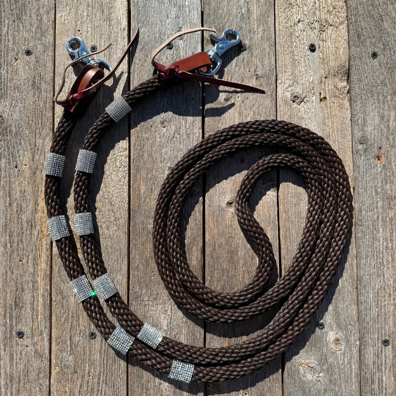 Brown Nylon Barrel Racing Reins With Rhinestones #Bnr102 1