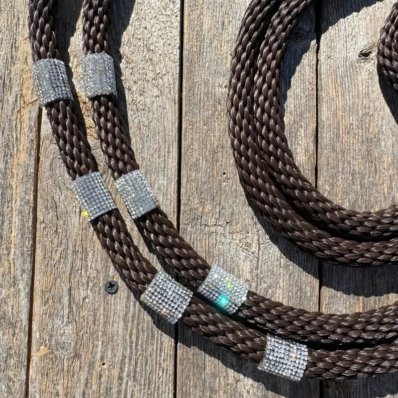 Brown Nylon Barrel Racing Reins With Rhinestones #Bnr102 2