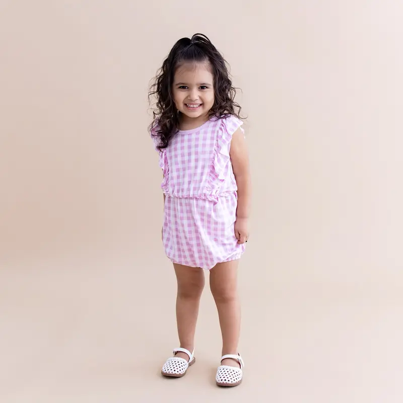 Bubble Romper In Gingham Thistle 1