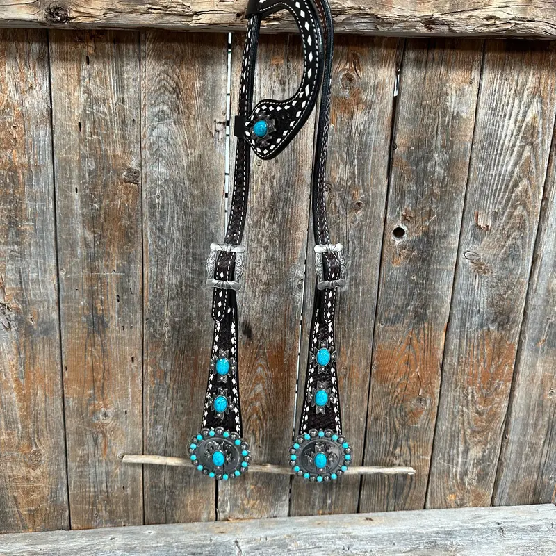 Buckstitch Southwest Turquoise Headstall / Bridle #Oe119 1
