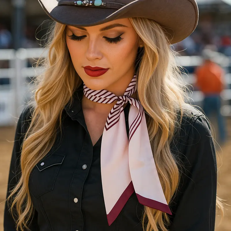Burgundy And Cream Western Skinny Mini Wild Rag Scarf / Cowgirl Necktie #Tw141 1