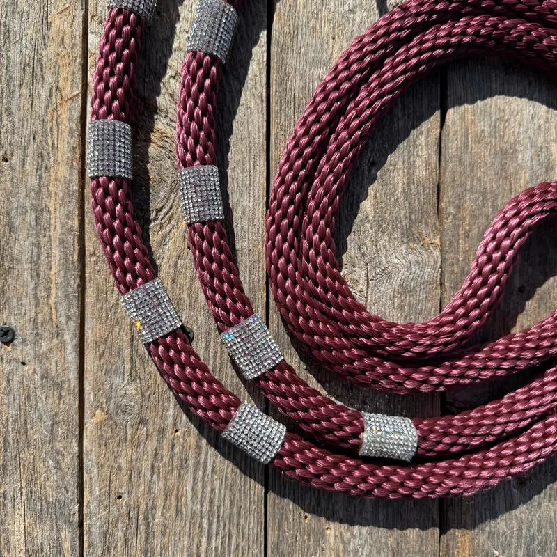 Burgundy Nylon Barrel Racing Reins With Rhinestones #Bnr107 2