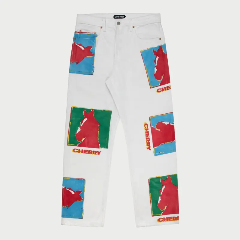 Caballo Print Relaxed 5 Pocket Denim (White) 1