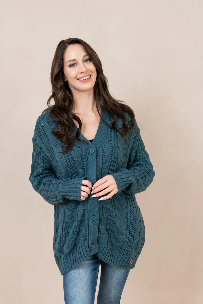 Cable Knit Adult Cardigan In Atlantic 1