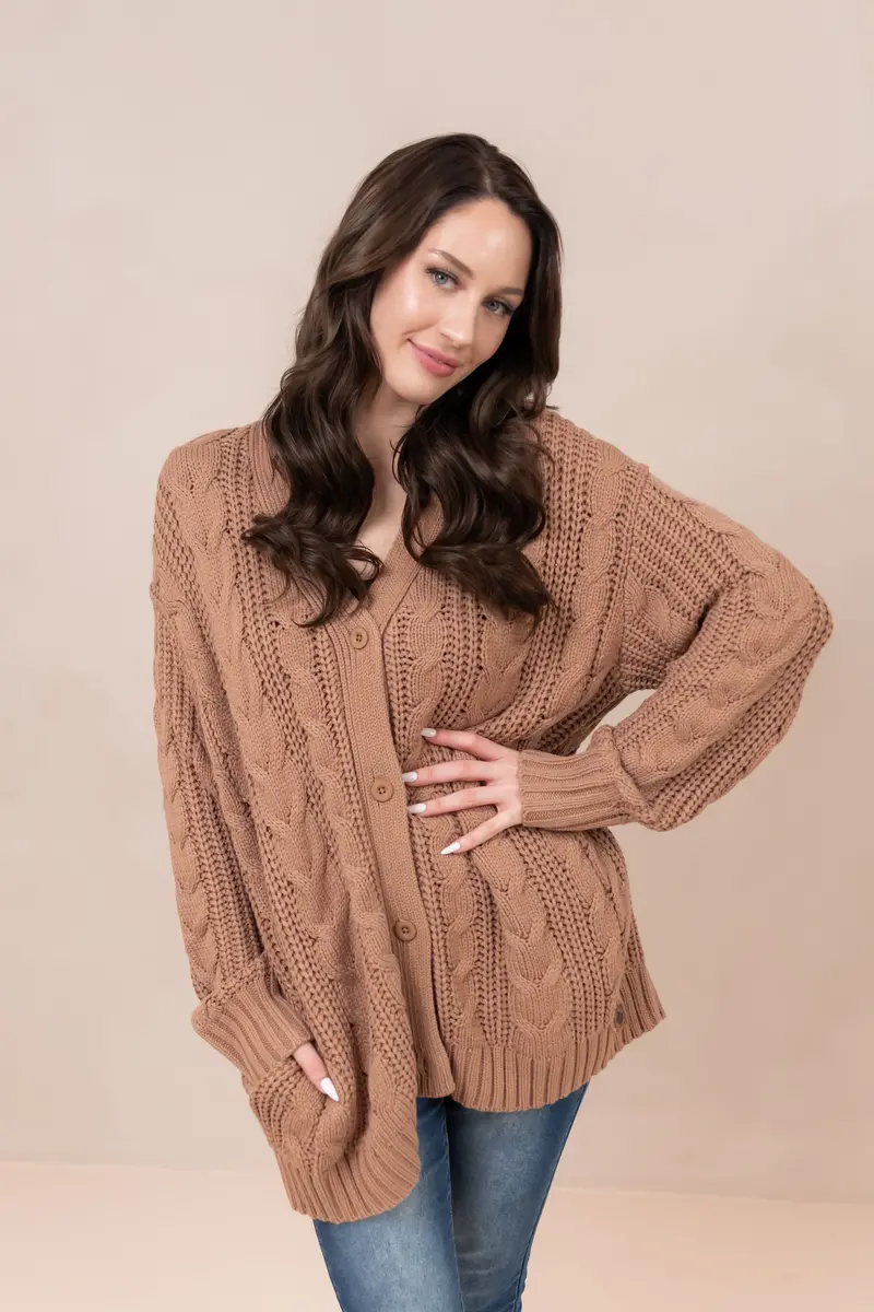 Cable Knit Adult Cardigan In Latte 1