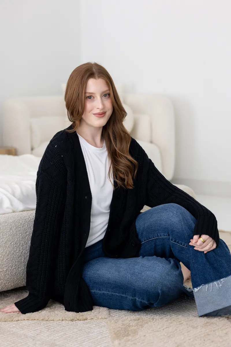 Cable Knit Adult Cardigan In Midnight 1