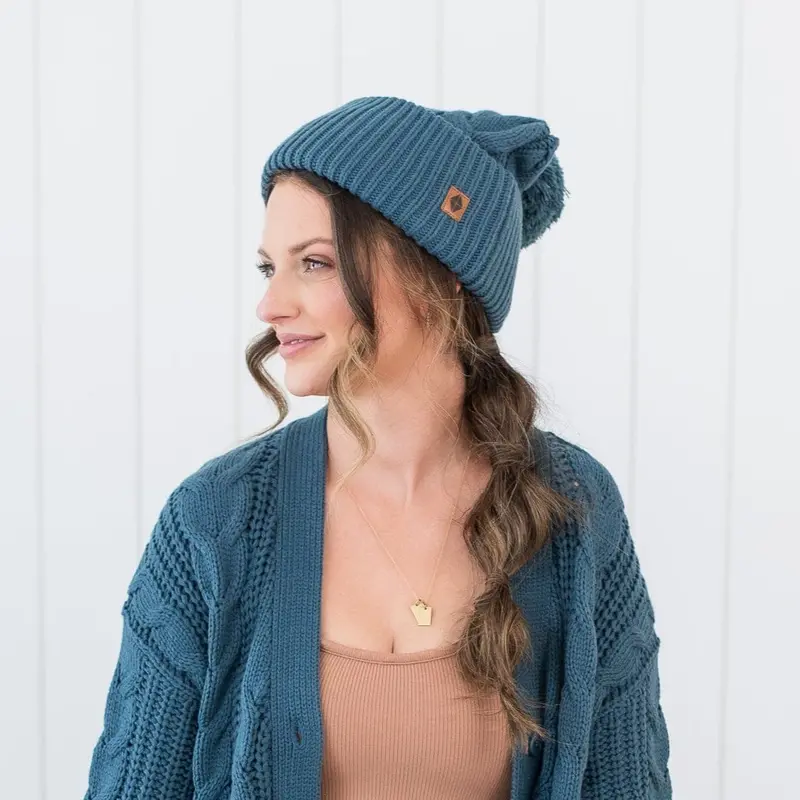 Cable Knit Adult Pom Beanie In Atlantic 1