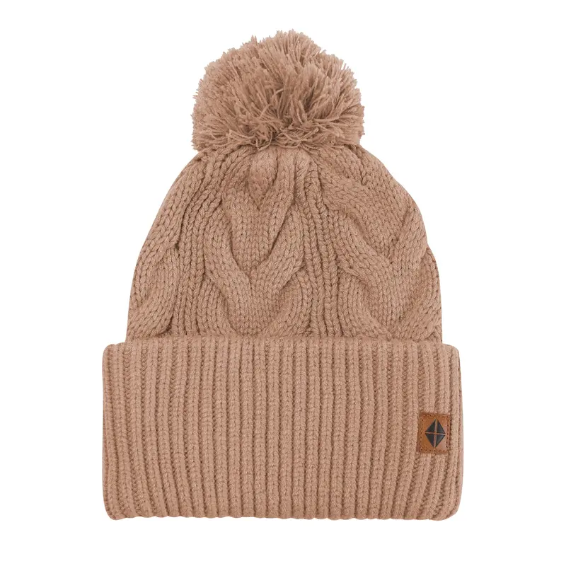 Cable Knit Adult Pom Beanie In Latte 2