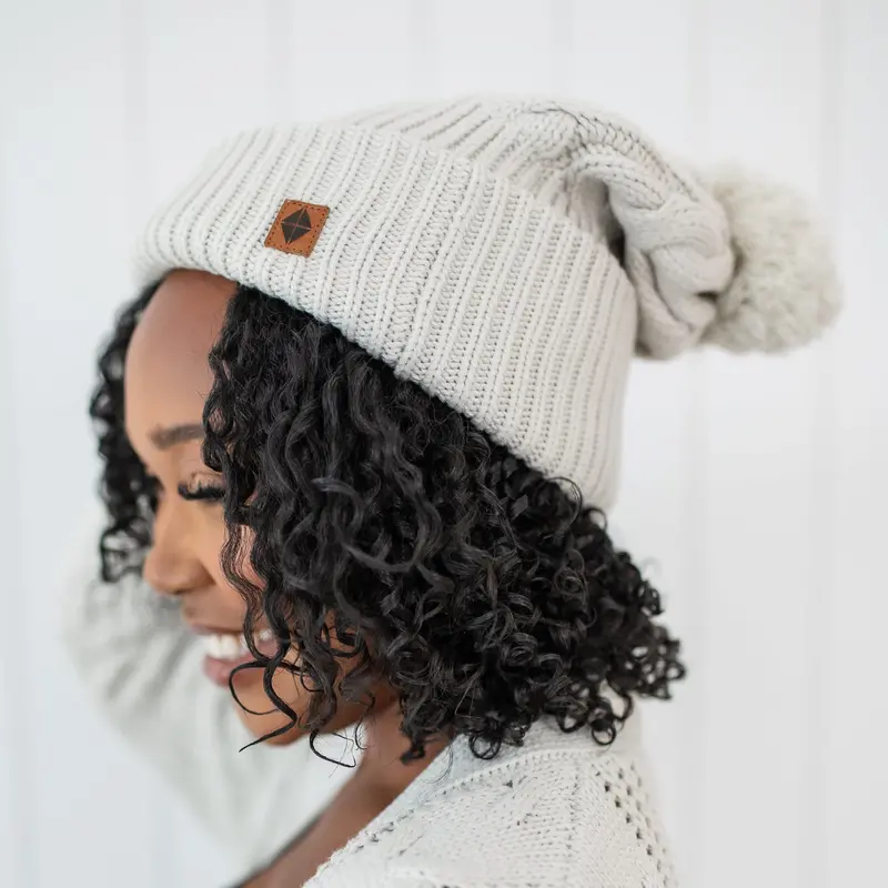 Cable Knit Adult Pom Beanie In Oat 1