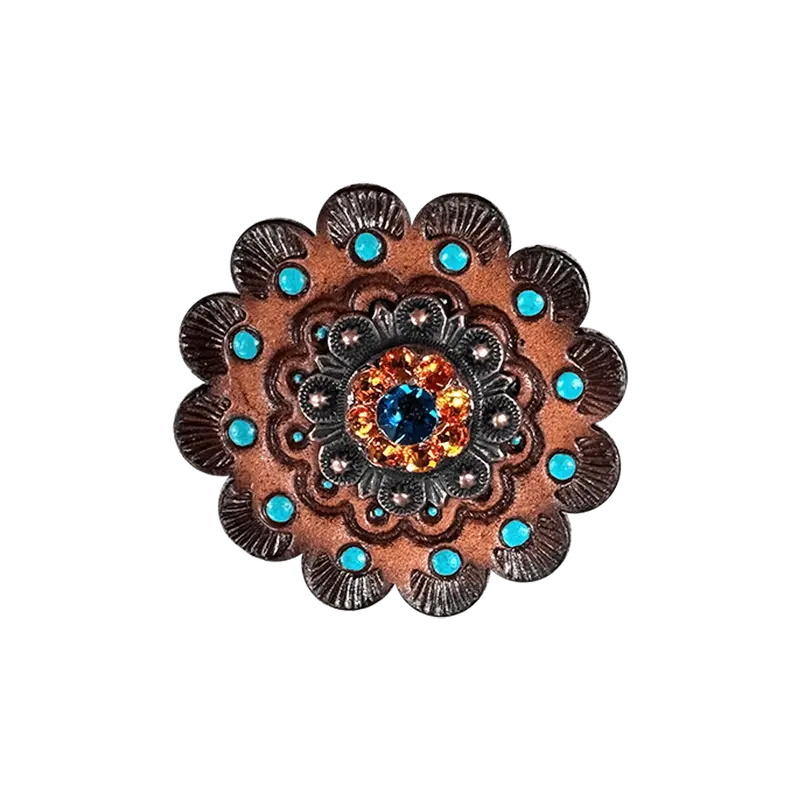 Capri & Fire Opal Copper 1" European Crystal Concho And Leather Rosette 1