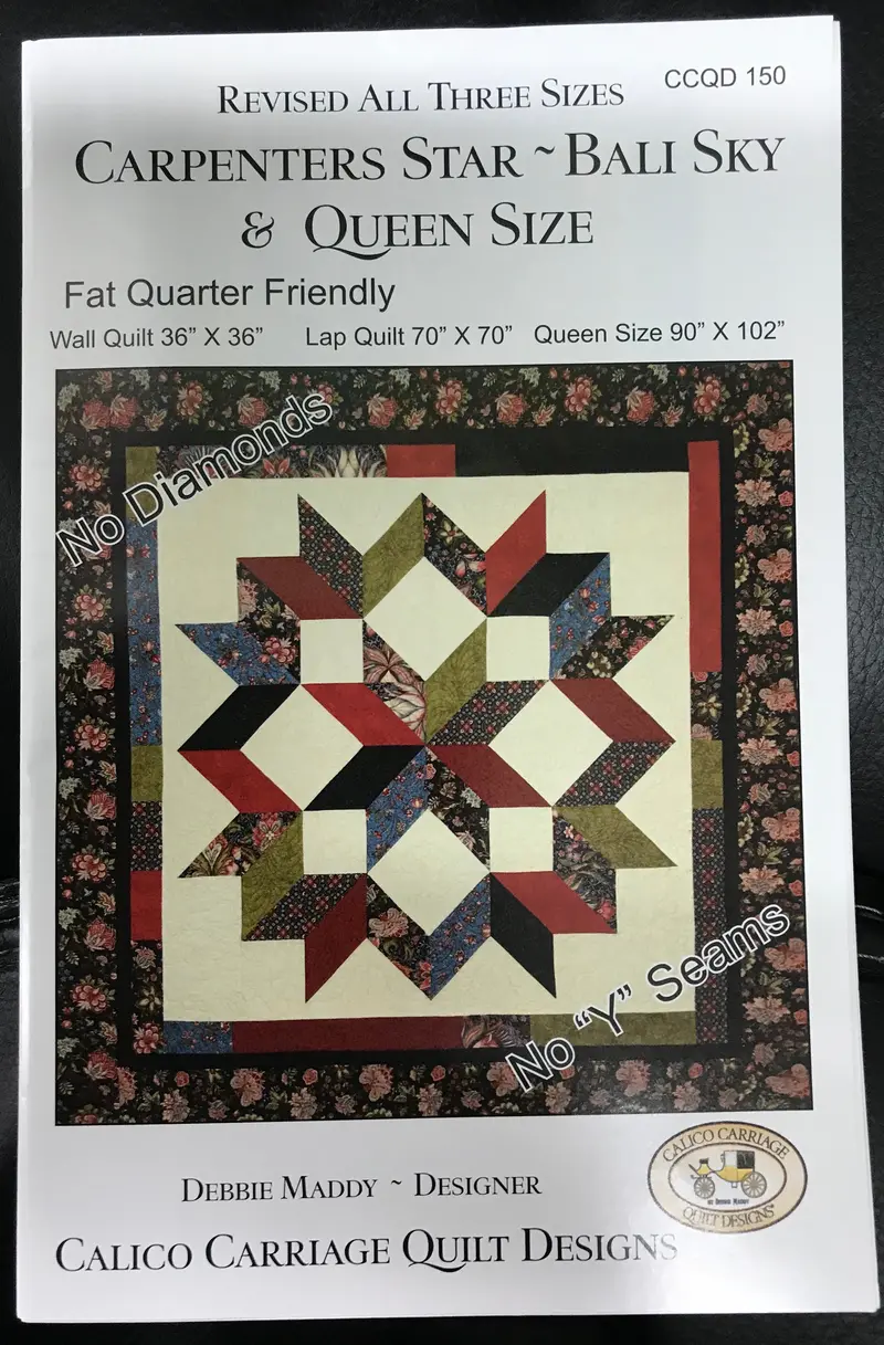 Carpenters Star - Bali Sky & Queen Size By Calico Carriage Quilt Design Pattern 1