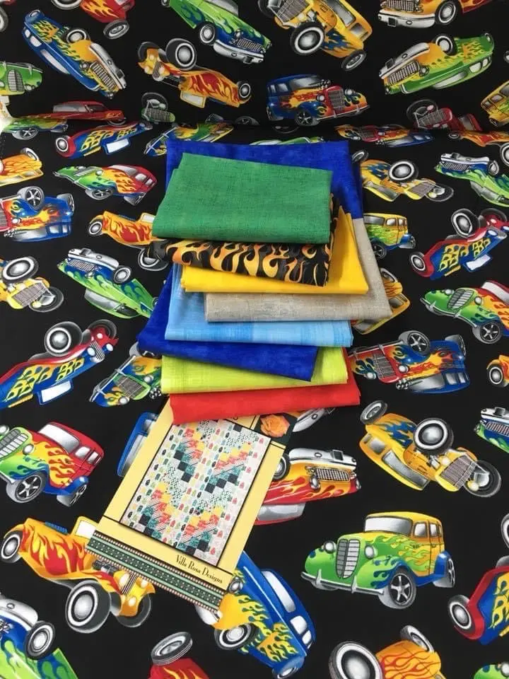 Cars With Flames / Bees Knees  56 X 72.  Pattern Includes Fabric, Binding & Pattern. 1