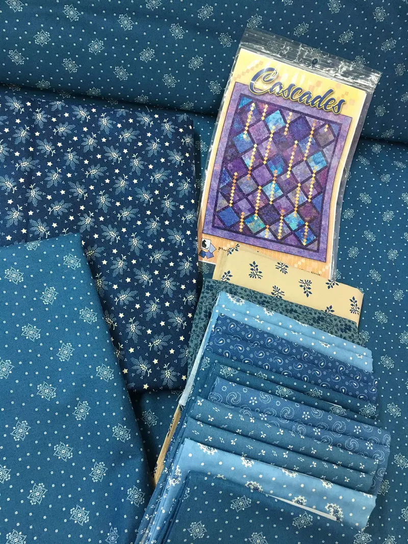 Cascades In Blue Kit (Fabric & Pattern)  Fabric Color Various Shades Of Blue. Quilt Size 71 X 86. 1