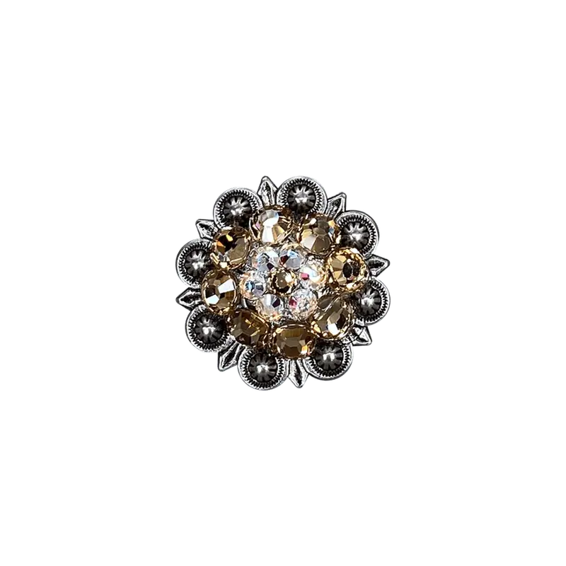 Champagne & Ab Antique Silver 1.25" European Crystal Concho 1