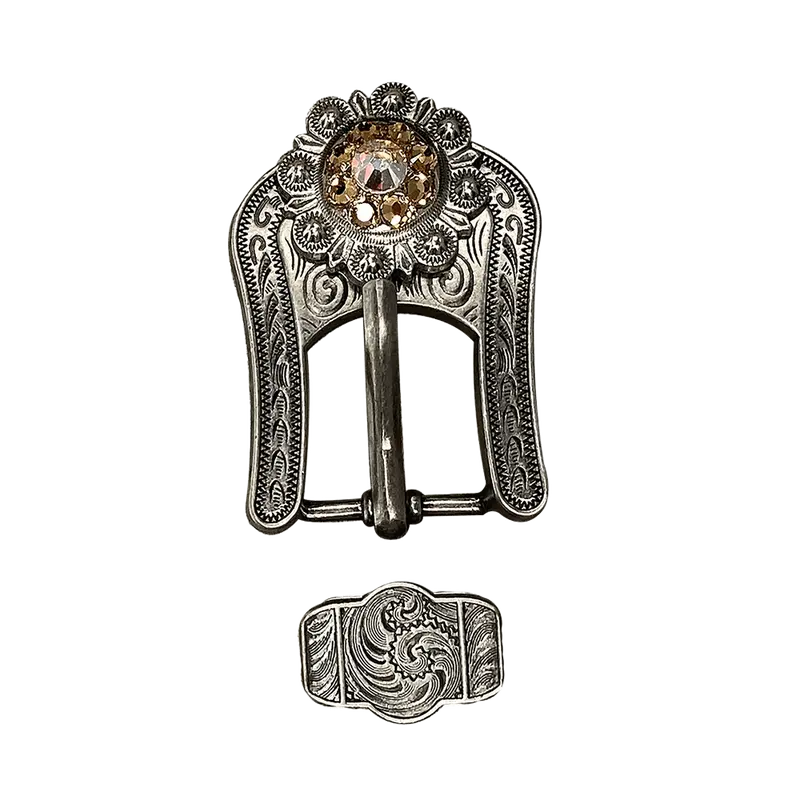 Champagne & Ab Antique Silver European Crystal Buckle Keeper Set 1