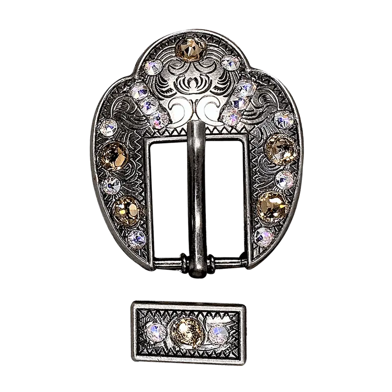 Champagne & Ab Antique Silver European Crystal Fancy Buckle 1