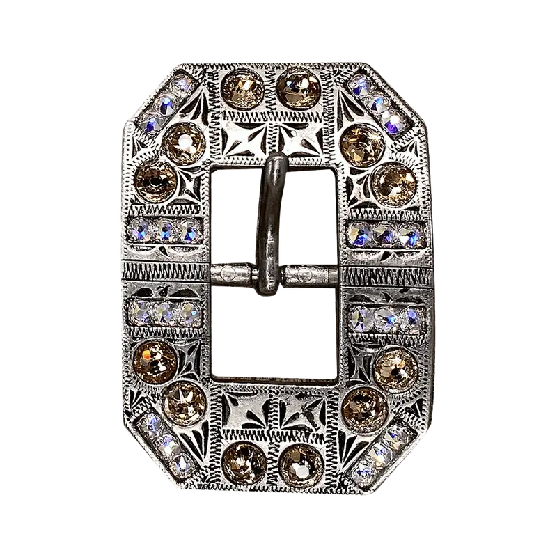 Champagne & Ab Antique Silver European Crystal Square Cart Buckle 1