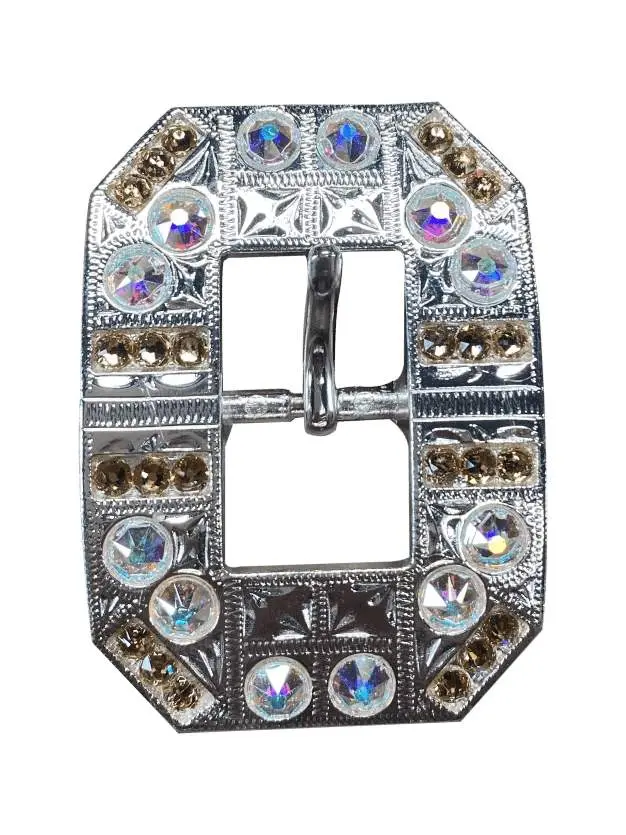 Champagne & Ab Bright Silver European Crystal Square Cart Buckle 1