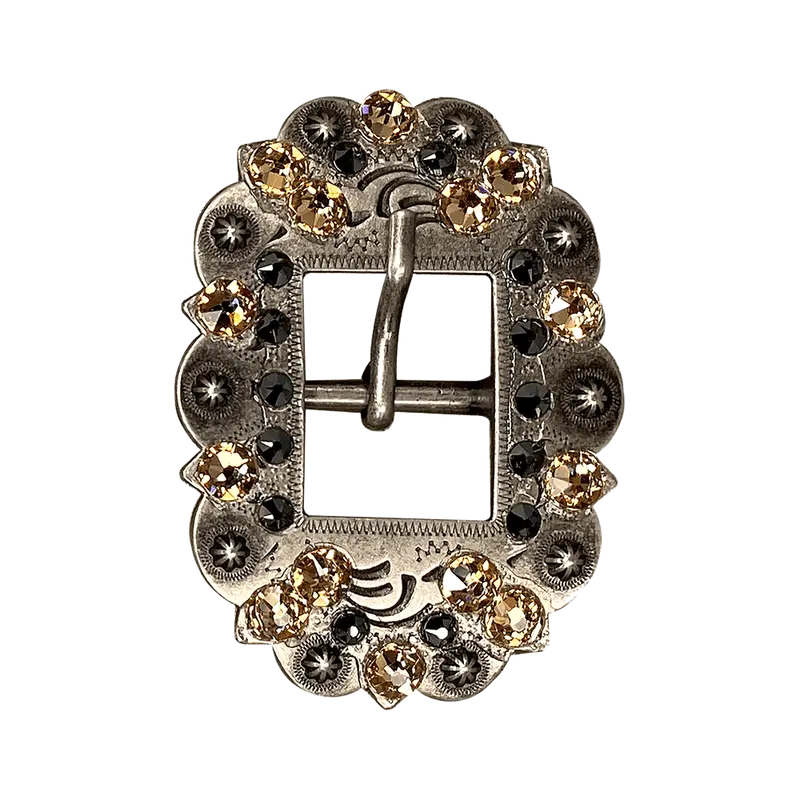Champagne & Jet Antique Silver European Crystal Cart Buckle 1