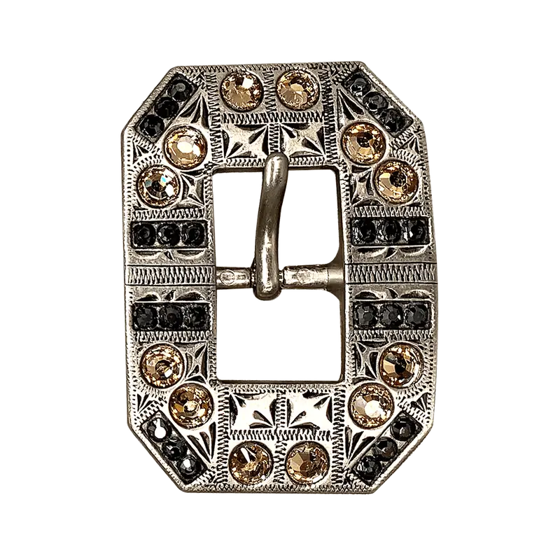 Champagne & Jet Antique Silver European Crystal Square Cart Buckle 1