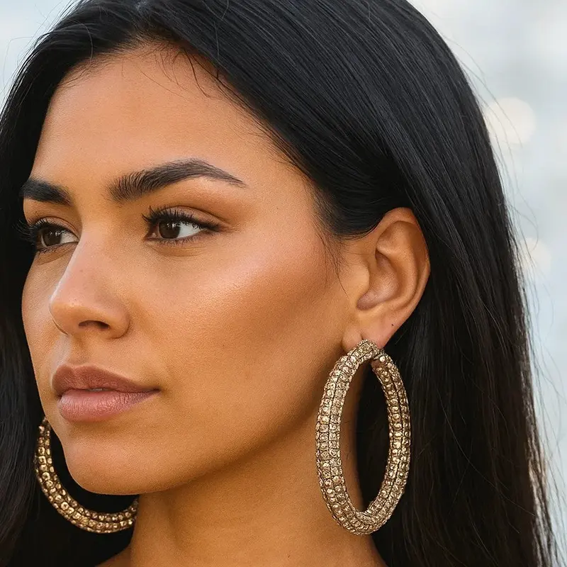 Champagne Western Bling Hoop Fashion Earrings 1