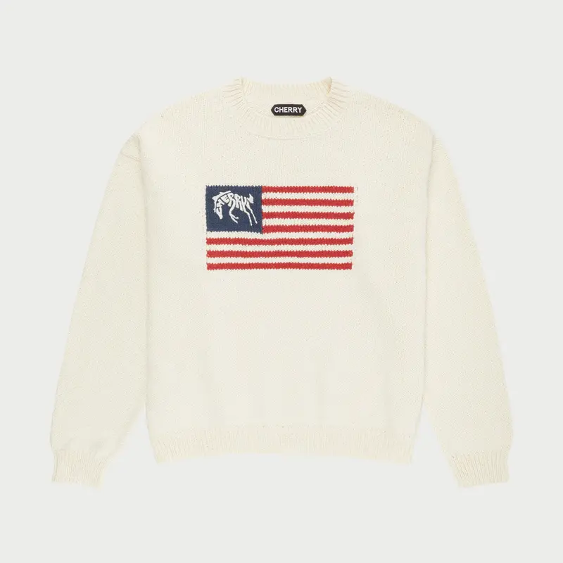 Cherry Flag Knit Crewneck (Cream) 1
