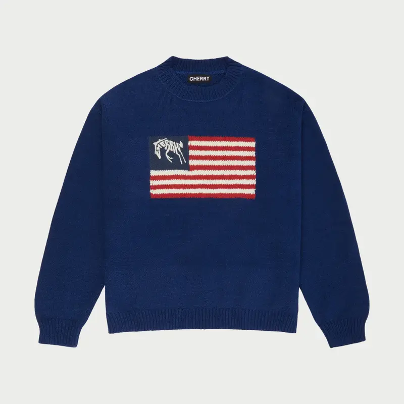 Cherry Flag Knit Crewneck (Navy) 1