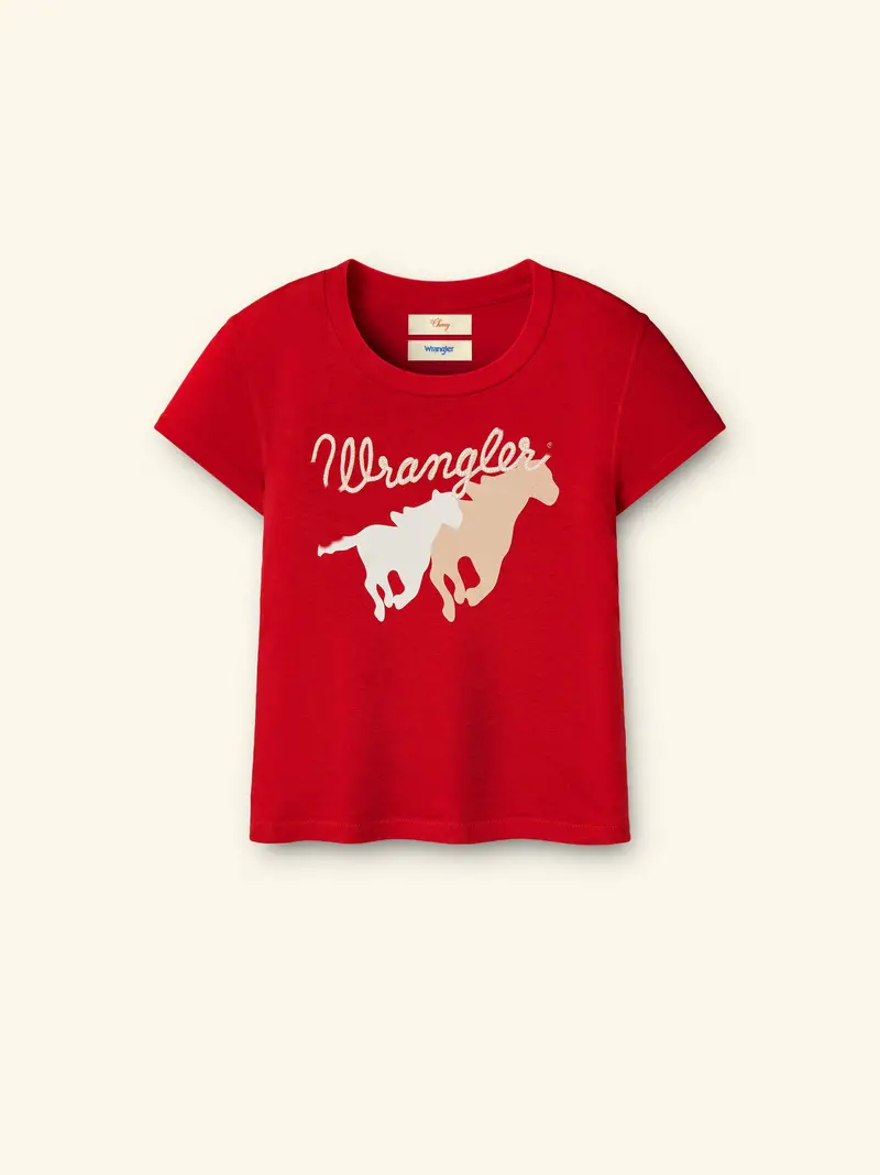 Cherry X Wrangler Women's Cowgirl Fitted Baby Tee (Red) 1