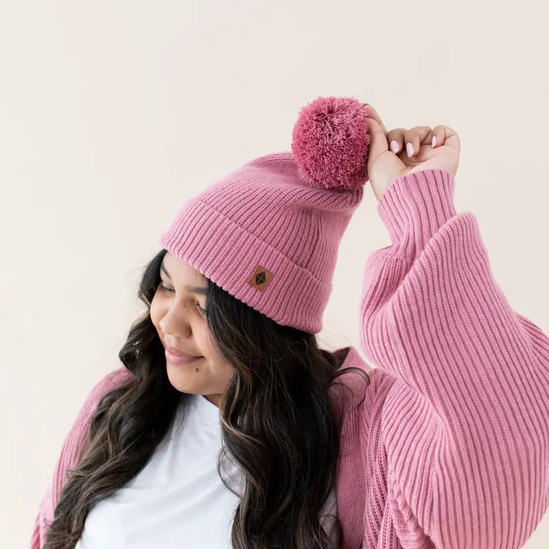 Chunky Knit Adult Pom Beanie In Apple Blossom 1