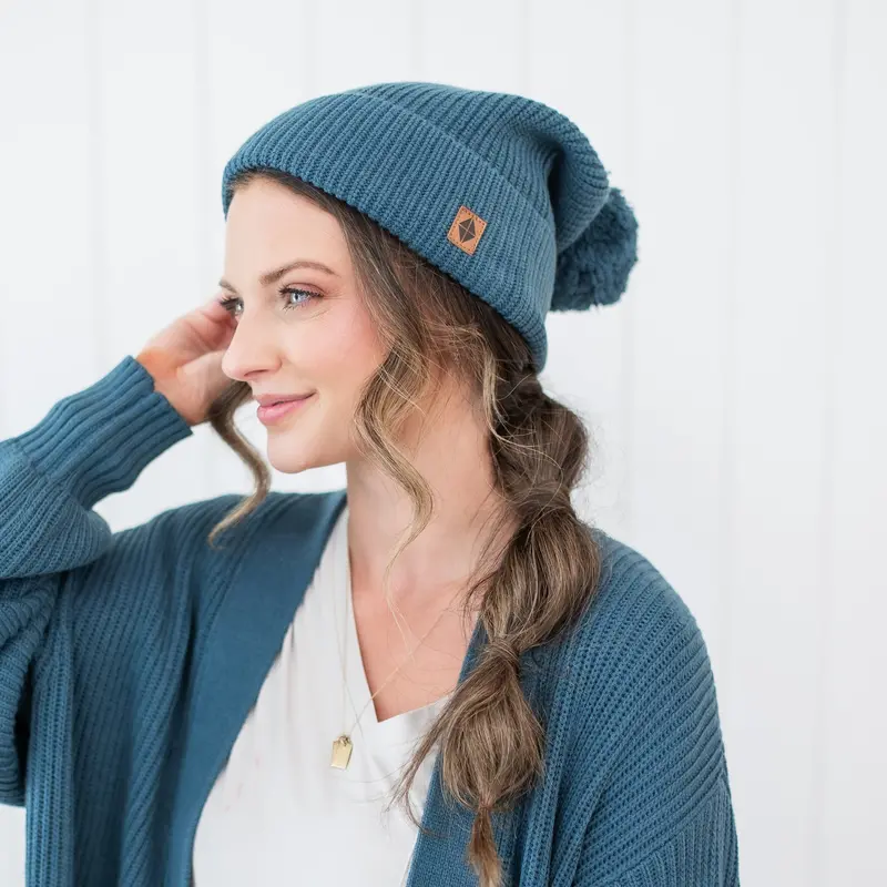 Chunky Knit Adult Pom Beanie In Atlantic 1