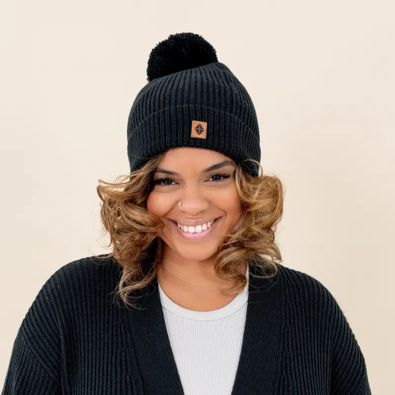 Chunky Knit Adult Pom Beanie In Midnight 1