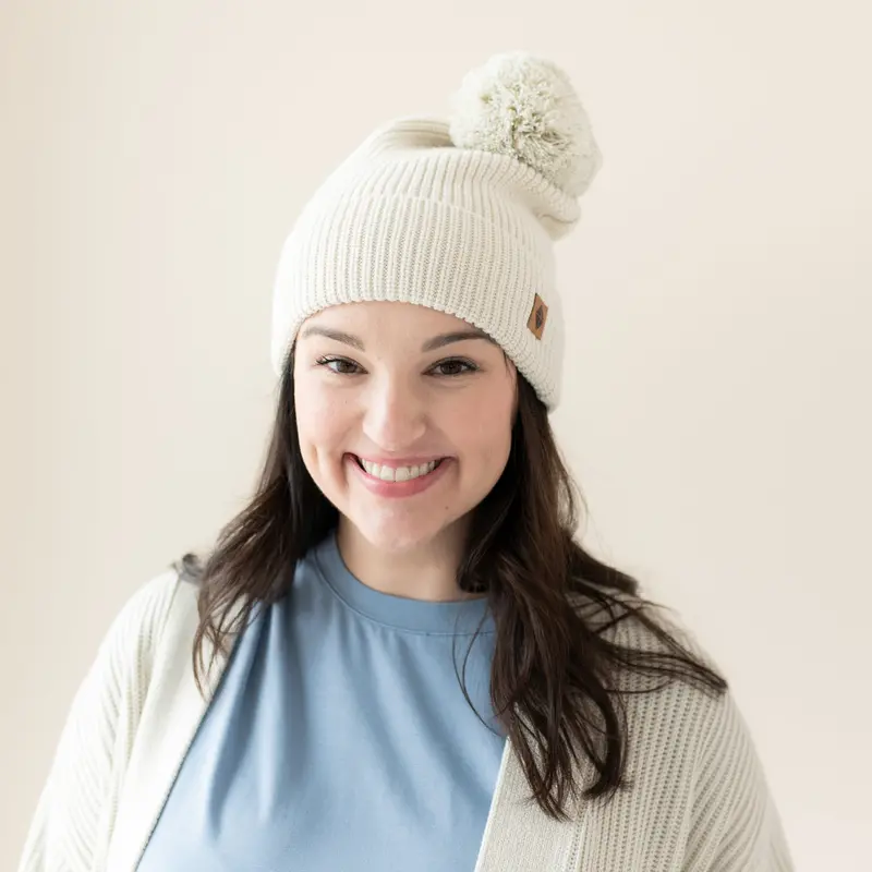 Chunky Knit Adult Pom Beanie In Oat 1