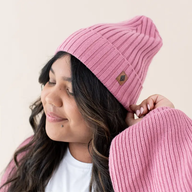 Chunky Knit Adult Ribbed Beanie In Apple Blossom 1