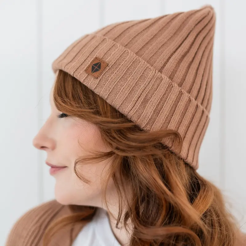 Chunky Knit Adult Ribbed Beanie In Latte 1