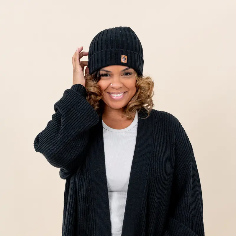 Chunky Knit Adult Ribbed Beanie In Midnight 1