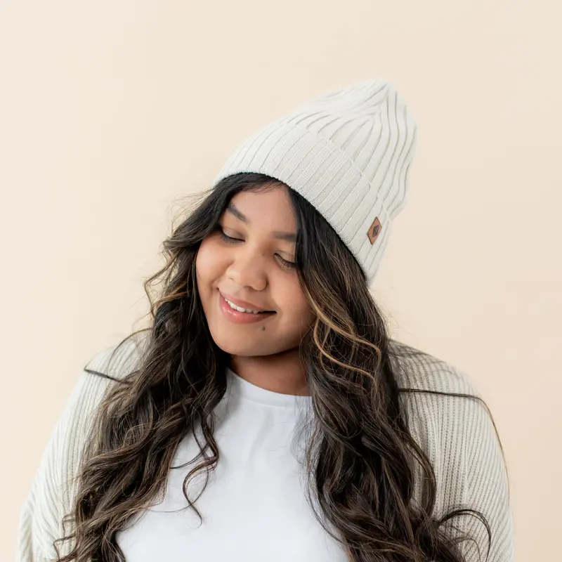 Chunky Knit Adult Ribbed Beanie In Oat 1