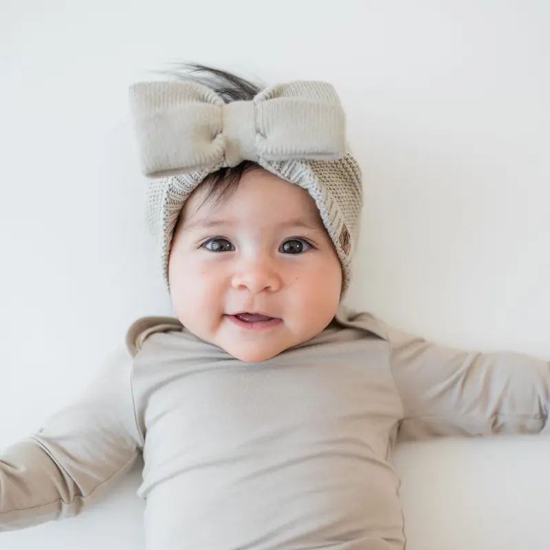 Chunky Knit Bow Headband In Almond 1