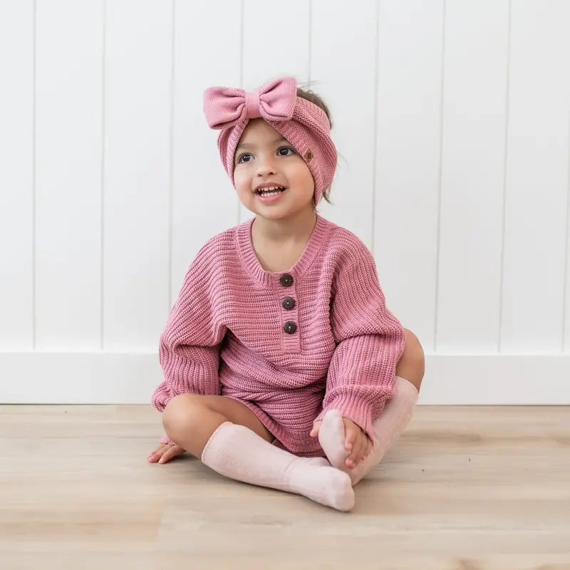 Chunky Knit Bow Headband In Apple Blossom 1