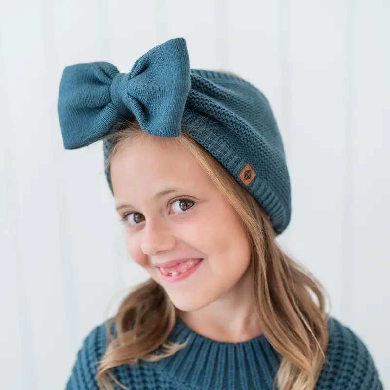 Chunky Knit Bow Headband In Atlantic 1