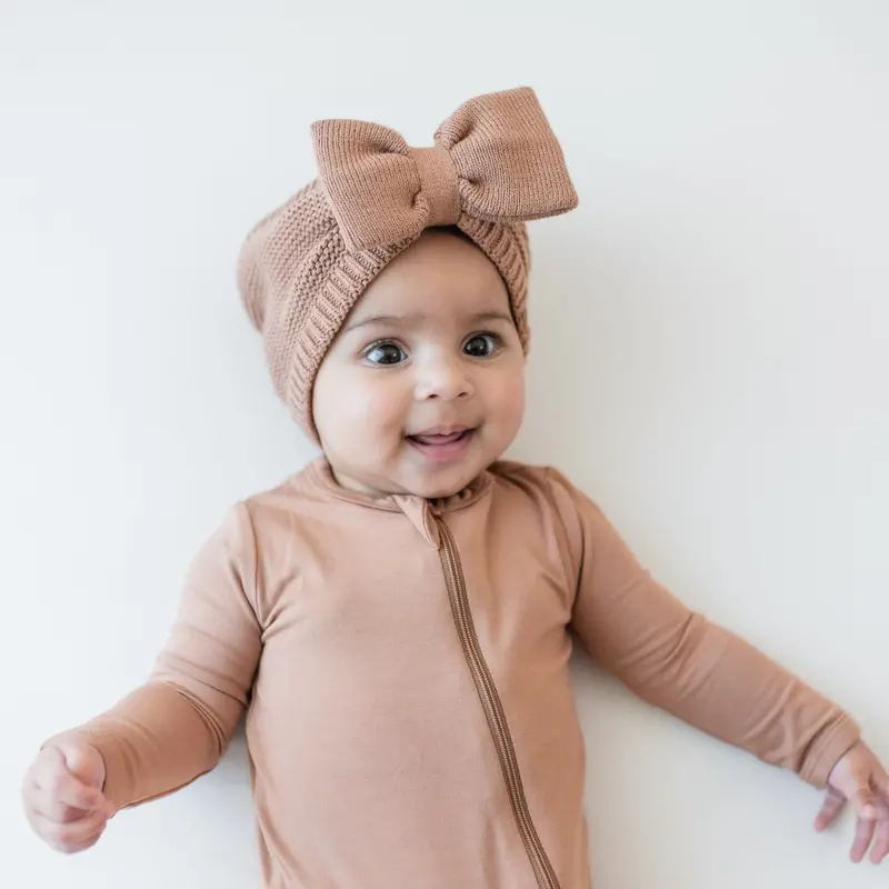 Chunky Knit Bow Headband In Latte 1