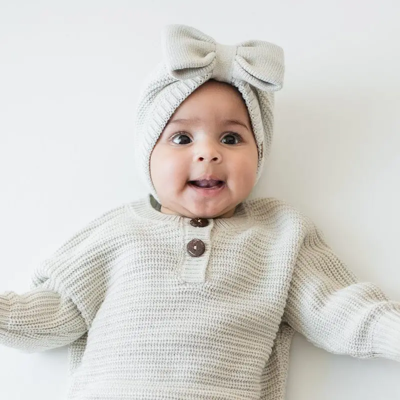 Chunky Knit Bow Headband In Oat 1