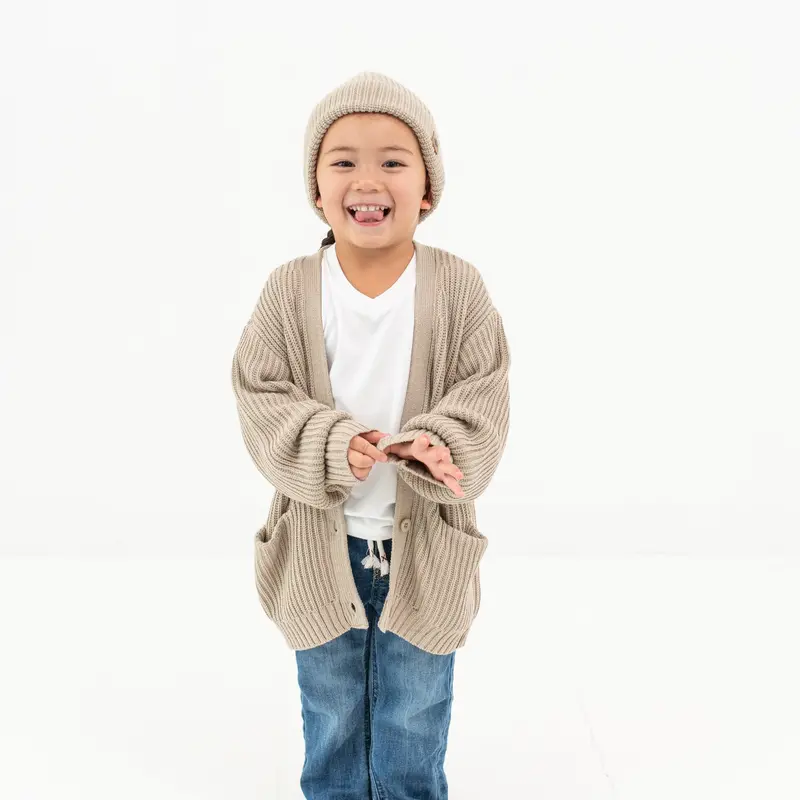 Chunky Knit Oversized Cardigan In Almond 1