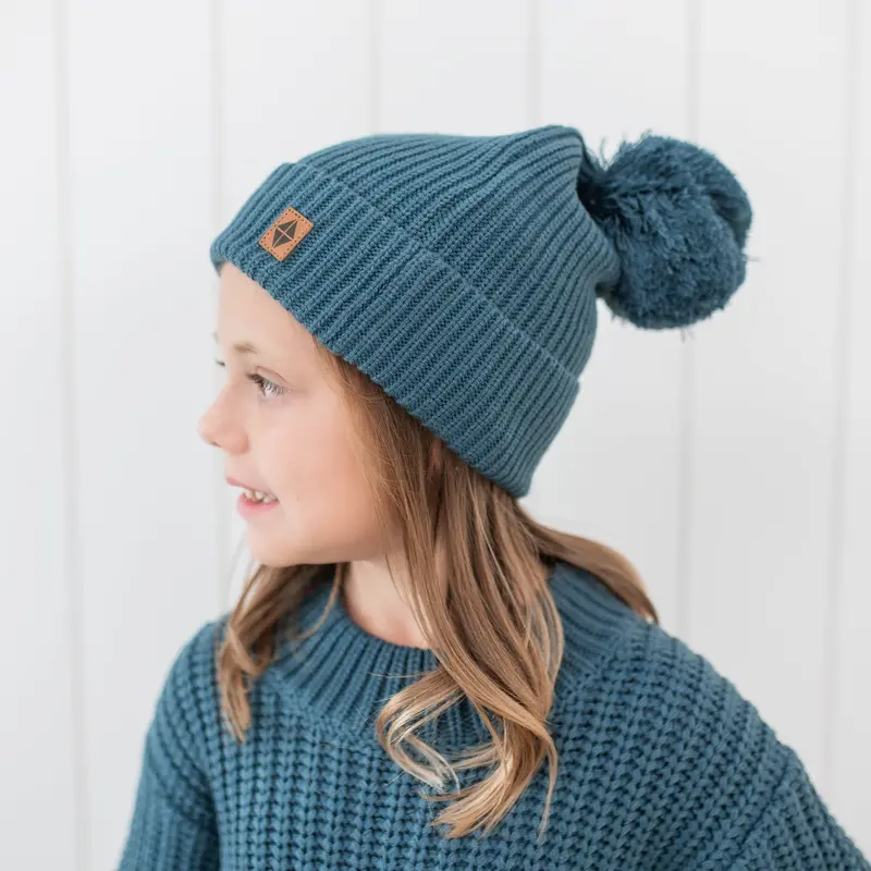 Chunky Knit Pom Beanie In Atlantic 1
