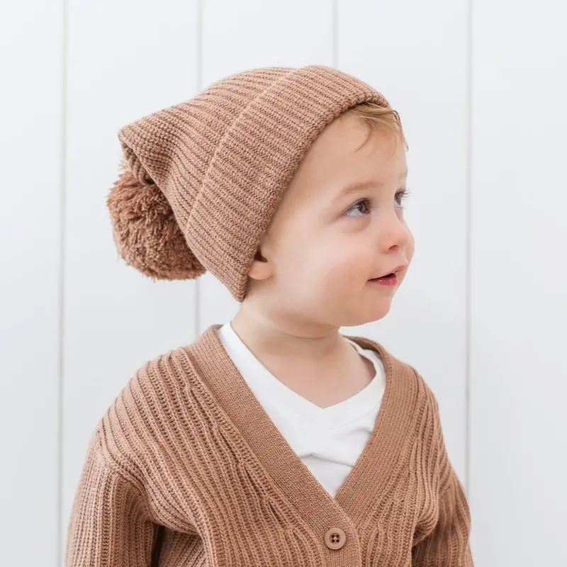 Chunky Knit Pom Beanie In Latte 1