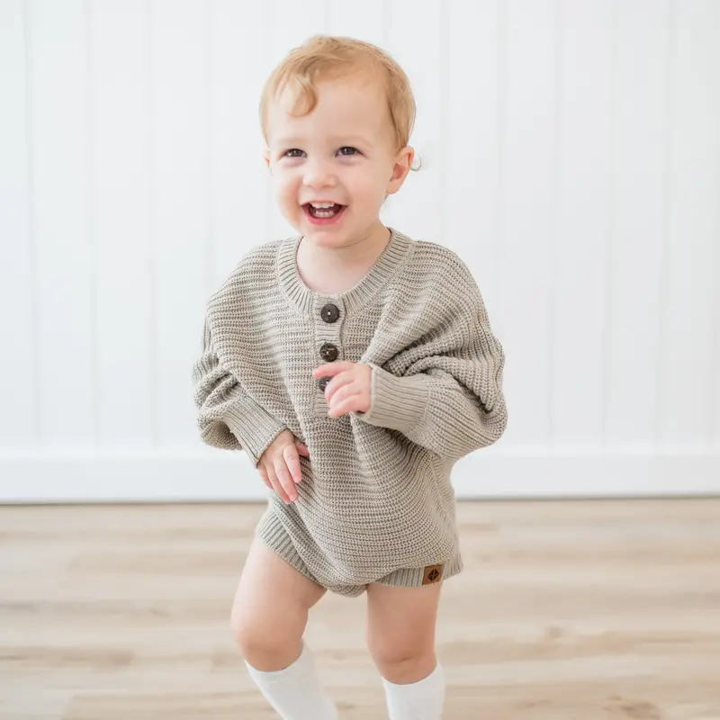 Chunky Knit Romper In Almond 1