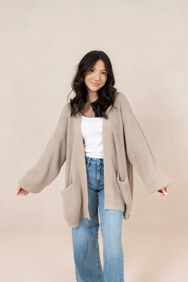Chunky Knit Women's Oversized Cardigan In Almond 1